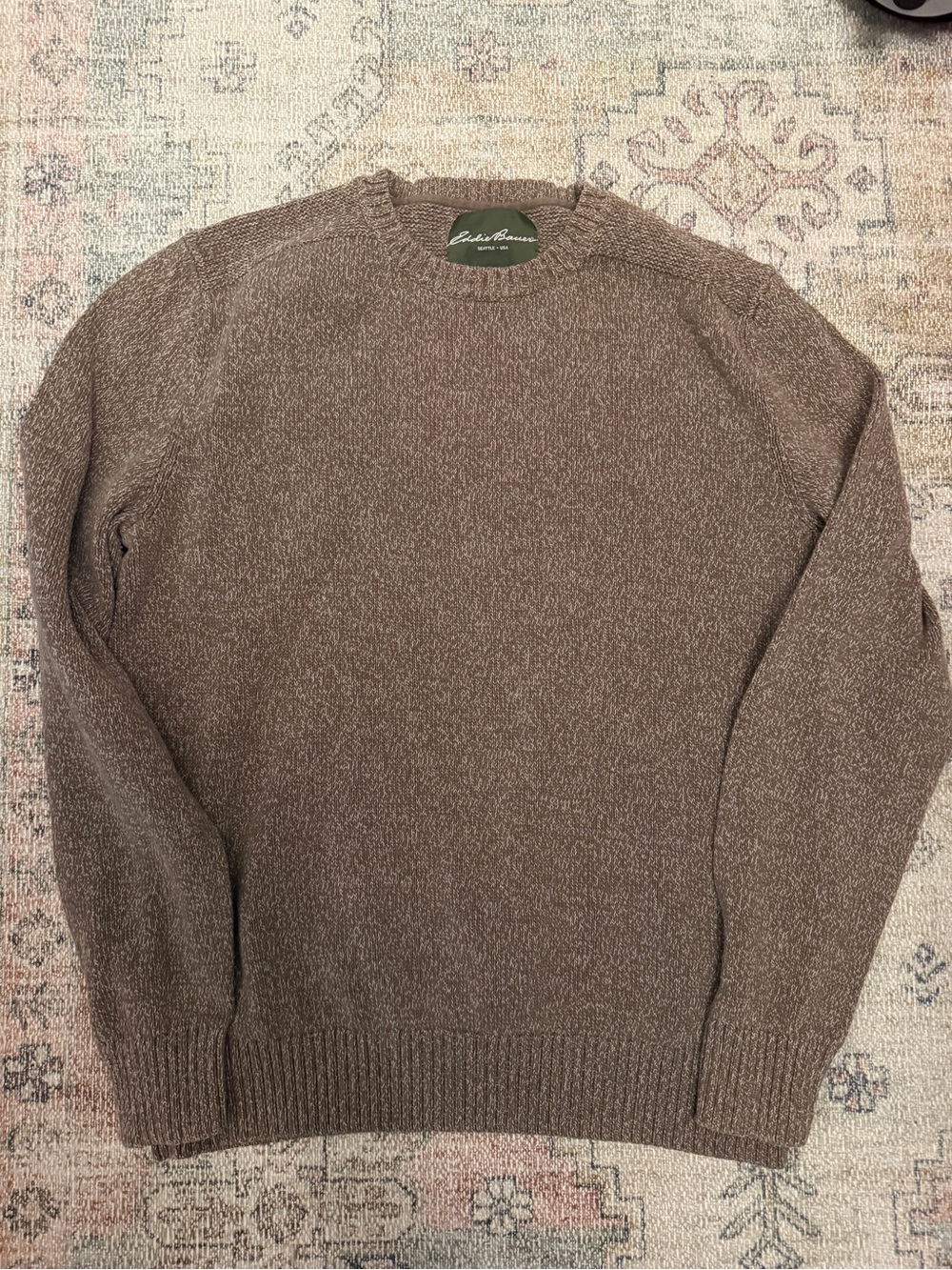 Eddie Bauer Sweater Mens TXL Tall XL Brown Marled 100% Cotton Crewneck Knit